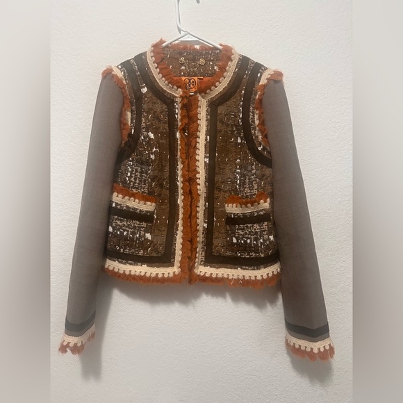 Tory Burch Orange Tweed Blazer Jacket size 6‎ - Picture 3 of 15
